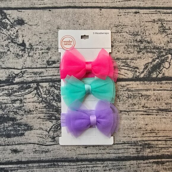 NEW Wonder Nation Girls 3 Piece Chiffon Bow Headwrap Pink / Green / Purple - Picture 1 of 2